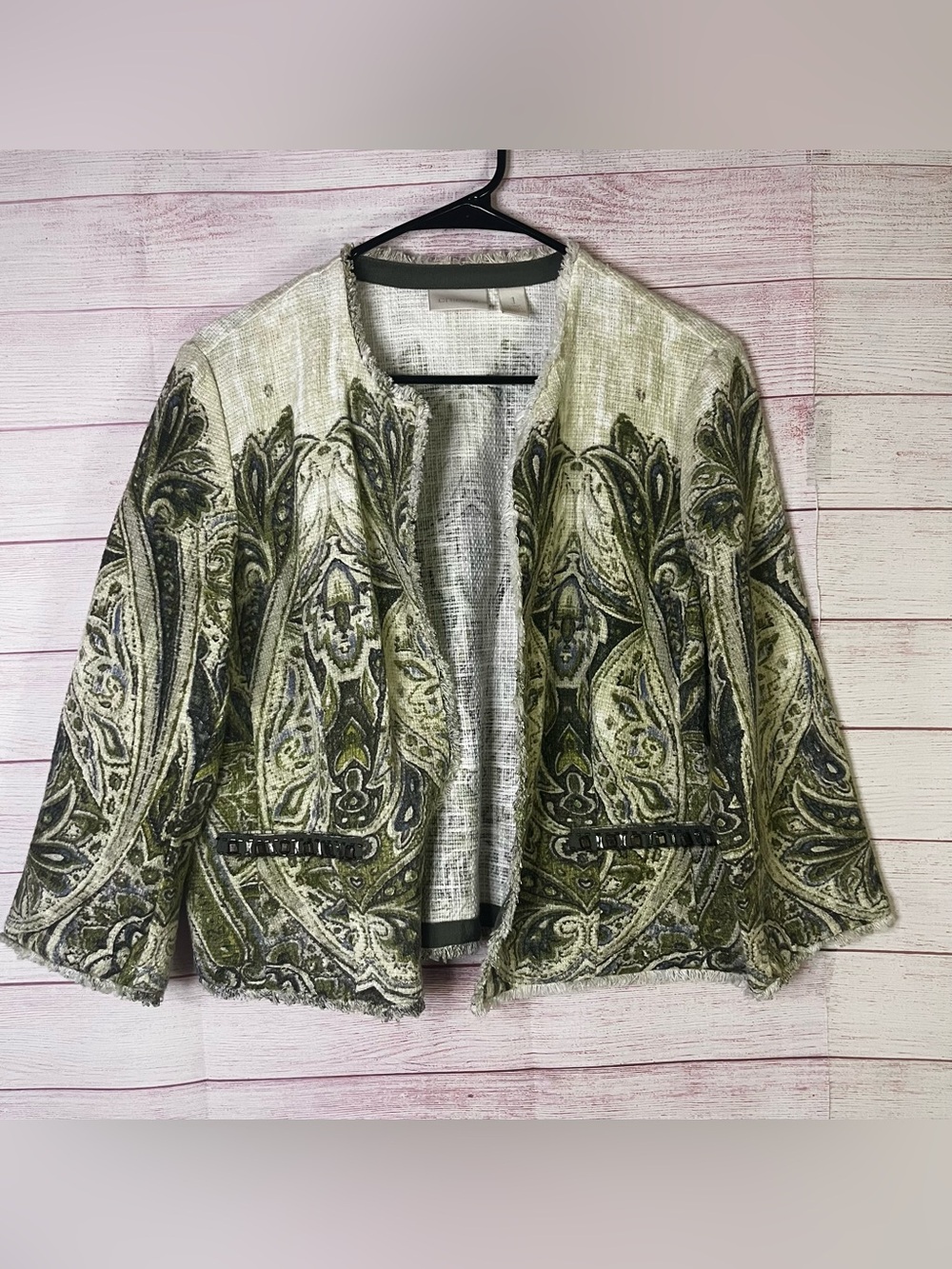 Chico’s‎ Open  Front Embellished  3/4 Sleeves Jacket Size 1 | US 8 or Medium